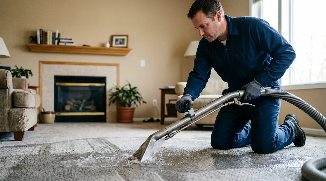 Water damage restoration technician working near Port Byron, IL